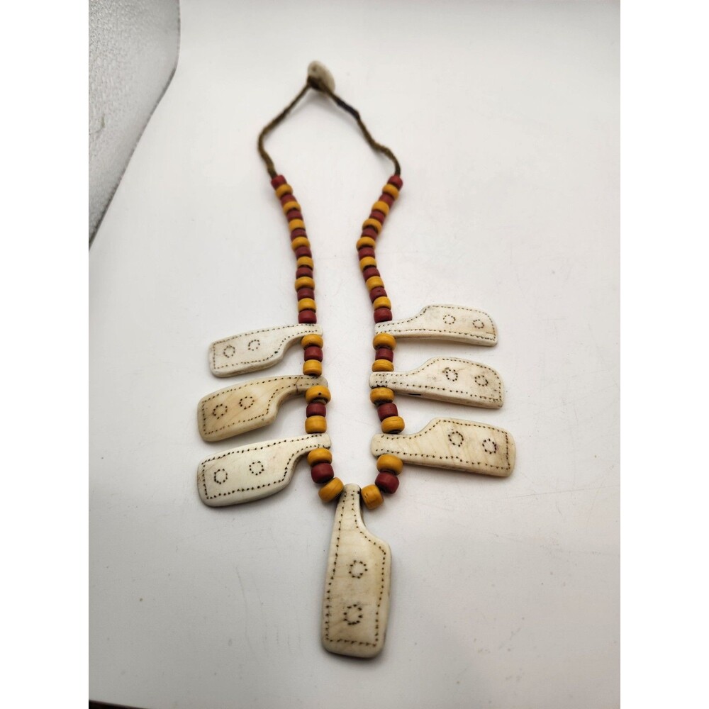 Naga Tribal Necklace Carved Pendant Trade Beads Ethnic Folk Art Collector